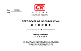 香港天耐琪国际有限公司注册证书